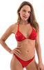 High Cut - Half Back - Scrunchie Swimsuit Bottom in Holographic Lipstick Red, Front View; High Cut - Half Back - Scrunchie Swimsuit Bottom in Holographic Lipsti