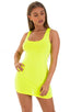 womens sexy mini dress bodycon rock star club sleeveless micro dresses in neon yellow; Micro Mini Dress in ThinSKINZ Chartreuse, Rear View; Micro Mini Dress in