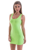 womens sexy mini dress bodycon rock star club sleeveless micro dresses in neon lime; Micro Mini Dress in ThinSKINZ Neon LIme, Rear View; Micro Mini Dress in Thi