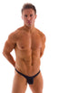 Tanga Cheekini Bikini in Super ThinSKINZ Black, Front View; Tanga Cheekini Bikini in Super ThinSKINZ Black, Rear View; Tanga Cheekini Bikini in Super ThinSKINZ