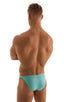 mens micro pouch bikini swimsuit brief skinz speedo swimwear in aquamarine; Smooth Front Bikini in Aquamarine, Front View; Smooth Front Bikini in Aquamarine, Re