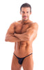 mens micro bikini swimsuit with tiny scrunchie butt in Black; Micro Pouch - Puckered Back - Rio Bikini in Black, Rear View; Mens Micro Pouch Puckered Back Swims