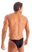 mens micro bikini swimsuit with tiny scrunchie butt in Black; Micro Pouch - Puckered Back - Rio Bikini in Black, Rear View; Mens Micro Pouch Puckered Back Swims