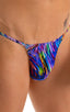 mens smooth large pouch t back thong swimsuit sexy swimwear bikini in Illumine print; Smooth Pouch Skinny Sides Swim Thong in Illumine, Rear View; Smooth Pouch