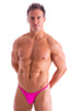 Mens Super Low Tiny Bikini Swimsuit in Fuchsia 1; Mens Super Low Tiny Bikini Swimsuit in Fuchsia 2; Super Low Brazilian Bikini in Fuchsia 3; Super Low Brazilian