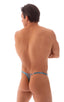 mens micro pouch thong back swimsuit bikini sexy low swimsuit in sheer Turquoise Python Mesh; Stuffit Pouch Thong Back Swimsuit in Turquoise Python Mesh, Rear V