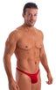 mens micro pouch thong back sexy swimsuit in swimwear fabric Ruby Red; Stuffit Pouch Thong in Ruby Red 2; Stuffit Pouch Thong in Ruby Red 3; Stuffit Pouch Thong