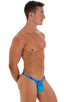mens micro pouch thong back sexy swimsuit in swimwear fabric New World Blue Aqua; Stuffit Pouch Thong in New World Blue, Rear Alternative; Stuffit Pouch Thong i