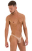 mens micro pouch thong back sexy swimsuit in swimwear fabric sheer Nude; Stuffit Pouch Thong in Super ThinSKINZ Nude, Rear View; Stuffit Pouch Thong in Super Th
