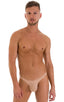 mens micro pouch thong back sexy swimsuit in swimwear fabric sheer Nude; Stuffit Pouch Thong in Super ThinSKINZ Nude, Rear View; Stuffit Pouch Thong in Super Th