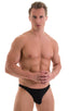 Enhancing Pouch Swim Brief in ThinSKINZ Black, Front View; Enhancing Pouch Swim Brief in ThinSKINZ Black, Rear View; Enhancing Pouch Swim Brief in ThinSKINZ Bla