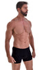 Seamless Square Cut Underwear Gym Shorts in Black Heavy-Cotton-Lycra, Front View; Seamless Square Cut Underwear Gym Shorts in Black Heavy-Cotton-Lycra, Rear Vie