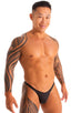 Mens Seamless Skimpy Bikini Swimsuit in Leather Look Matte Black 1; Mens Seamless Skimpy Bikini Swimsuit in Leather Look Matte Black 2; Mens Seamless Skimpy Bik