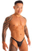 Mens Seamless Skimpy Bikini Swimsuit in Leather Look Matte Black 1; Mens Seamless Skimpy Bikini Swimsuit in Leather Look Matte Black 2; Mens Seamless Skimpy Bik