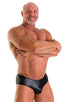 NEW classic physique posing trunks in shiny black NPC IFBB body builder competition approved; NEW Classic Physique Posing Trunks in Wet Look Black, Rear View; N