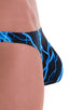 Large Pouch Swimsuit Bikini in Lazer Blue Lightning with PEP Lining, Front View; Large Pouch Swimsuit Bikini in Lazer Blue Lightning with PEP Lining, Rear View;