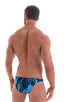 Large Pouch Swimsuit Bikini in Lazer Blue Lightning with PEP Lining, Front View; Large Pouch Swimsuit Bikini in Lazer Blue Lightning with PEP Lining, Rear View;