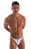 mens posing suit with fitted pouch and fitted puckered butt bodybuilder bikini in metallic silver; Fitted Pouch - Puckered Back - Posing Suit in Liquid Silver,
