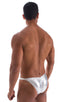 mens posing suit with fitted pouch and fitted puckered butt bodybuilder bikini in metallic silver; Fitted Pouch - Puckered Back - Posing Suit in Liquid Silver,