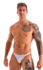 mens sexy swimwear brazilian bikini skinz international swimsuit brief in sheer White Peep Show; Mens Classic Brazilian Bikini Swimsuit in White Peep Show 2; Me