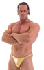 mens most popular competition posing suit in metallic gold NPC IFBB body builder bikini; Posing Suit - Competition Bikini Cut in Liquid Gold, Rear View; Posing