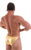 mens most popular competition posing suit in metallic gold NPC IFBB body builder bikini; Posing Suit - Competition Bikini Cut in Liquid Gold, Rear View; Posing