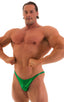 mens competition posing suit in metallic kelly green NPC IFBB body builder bikini by skinz; Posing Suit - Competition Bikini Cut in Metallic Kelly Green, Rear V
