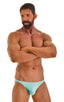 mens sexy swimwear bikini skinz international swimsuit brief in Aquamarine; Fitted Bikini Bathing Suit in Aquamarine, Rear Alternative; Fitted Bikini Bathing Su