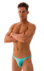 mens sexy swimwear bikini skinz international swimsuit brief in Aquamarine; Fitted Bikini Bathing Suit in Aquamarine, Rear Alternative; Fitted Bikini Bathing Su