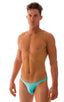 mens sexy swimwear bikini skinz international swimsuit brief in Aquamarine; Fitted Bikini Bathing Suit in Aquamarine, Rear Alternative; Fitted Bikini Bathing Su