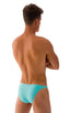 mens sexy swimwear bikini skinz international swimsuit brief in Aquamarine; Fitted Bikini Bathing Suit in Aquamarine, Rear Alternative; Fitted Bikini Bathing Su