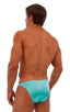 mens micro pouch bikini swimsuit brief skinz speedo swimwear in aquamarine; Smooth Front Bikini in Aquamarine, Front View; Smooth Front Bikini in Aquamarine, Re