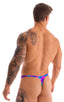 mens micro pouch thong back sexy swimsuit in swimwear fabric Aqua Magenta Tahitian; Stuffit Pouch Thong in Aqua Magenta Tahitian 2; Stuffit Pouch Thong in Aqua