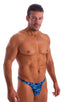 mens swimwear classic t back thong swimsuit in Blue Leopard; T Back Thong Swimsuit in Blue Leopard 2; T Back Thong Swimsuit in Blue Leopard 3; T Back Thong Swim