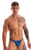 mens swimwear classic t back thong swimsuit in Blue Leopard; T Back Thong Swimsuit in Blue Leopard 2; T Back Thong Swimsuit in Blue Leopard 3; T Back Thong Swim