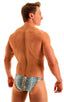 Enhancing Pouch Swim Brief in ThinSKINZ Aqua Python, Front View; Enhancing Pouch Swim Brief in ThinSKINZ Aqua Python, Rear View; Enhancing Pouch Swim Brief in T