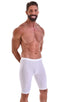 Lycra Bike Length Shorts in Semi Sheer White Powernet, Front View; Lycra Bike Length Shorts in Semi Sheer White Powernet, Rear View; Lycra Bike Length Shorts in