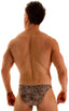 Enhancing Pouch Swim Brief in Super ThinSKINZ Cheeta, Front View; Enhancing Pouch Swim Brief in Super ThinSKINZ Cheeta, Rear View; Enhancing Pouch Swim Brief in
