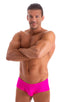 pouch enhanced micro square cut swim trunks in Fuchsia 1; Pouch Enhanced Micro Square Cut Swim Trunks in Fuchsia 2; Pouch Enhanced Micro Square Cut Swim Trunks