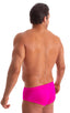 pouch enhanced micro square cut swim trunks in Fuchsia 1; Pouch Enhanced Micro Square Cut Swim Trunks in Fuchsia 2; Pouch Enhanced Micro Square Cut Swim Trunks
