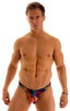 Enhancing Pouch Swim Brief in Tan Through Rave-Up, Front View; Enhancing Pouch Swim Brief in Tan Through Rave-Up, Rear View; Enhancing Pouch Swim Brief in Tan T