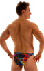 Enhancing Pouch Swim Brief in Tan Through Rave-Up, Front View; Enhancing Pouch Swim Brief in Tan Through Rave-Up, Rear View; Enhancing Pouch Swim Brief in Tan T