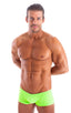 mens swimwear micro square cut swimsuit trunks by skinz swimwear in Semi Sheer ThinSkinz Neon Lime; Micro Low Square Cut Swim Trunks in Semi Sheer ThinSkinz Neo