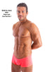 mens swimwear micro square cut swimsuit trunks by skinz swimwear in Semi Sheer ThinSkinz Neon Coral; Micro Low Square Cut Swim Trunks in Semi Sheer ThinSkinz Ne
