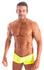 mens swimwear micro square cut swimsuit trunks by skinz swimwear in Semi Sheer ThinSkinz Chartreuse; Micro Low Square Cut Swim Trunks in Semi Sheer ThinSkinz Ch
