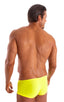 mens swimwear micro square cut swimsuit trunks by skinz swimwear in Semi Sheer ThinSkinz Chartreuse; Micro Low Square Cut Swim Trunks in Semi Sheer ThinSkinz Ch