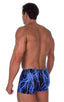 Fitted Pouch - Square Cut - Watersports Swim Trunks in Laser Blue Lightning, Front View; Fitted Pouch - Square Cut - Watersports Swim Trunks in Laser Blue Light