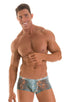 Fitted Pouch - Boxer - Swim Trunks in Super ThinSKINZ Aqua Python & Aqua Python Mesh, Front View; Fitted Pouch - Boxer - Swim Trunks in Super ThinSKINZ Aqua Pyt