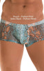 Fitted Pouch - Boxer - Swim Trunks in Super ThinSKINZ Aqua Python & Aqua Python Mesh, Front View; Fitted Pouch - Boxer - Swim Trunks in Super ThinSKINZ Aqua Pyt
