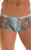 Fitted Pouch - Boxer - Swim Trunks in Super ThinSKINZ Aqua Python & Aqua Python Mesh, Front View; Fitted Pouch - Boxer - Swim Trunks in Super ThinSKINZ Aqua Pyt